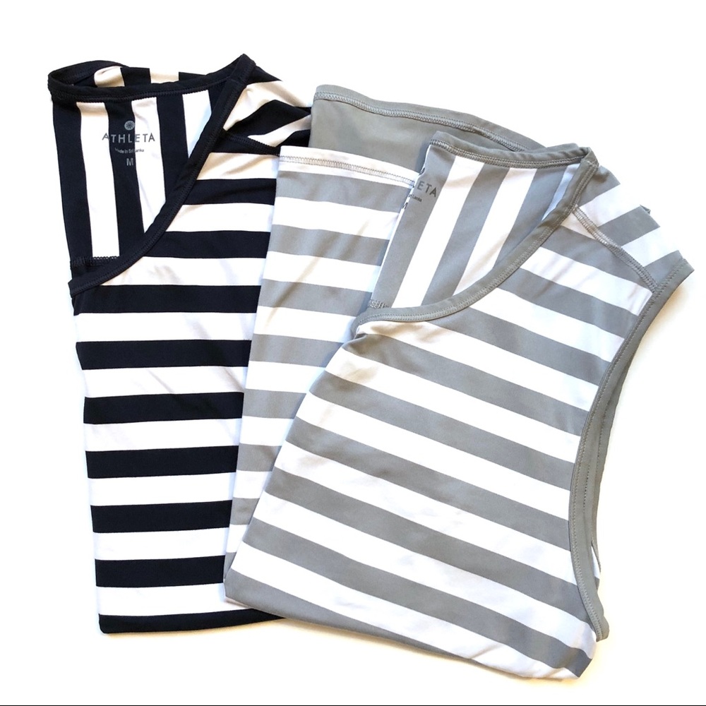 Athleta Bundle! Grey & Navy Striped Workout Tank - Picture 2 of 7